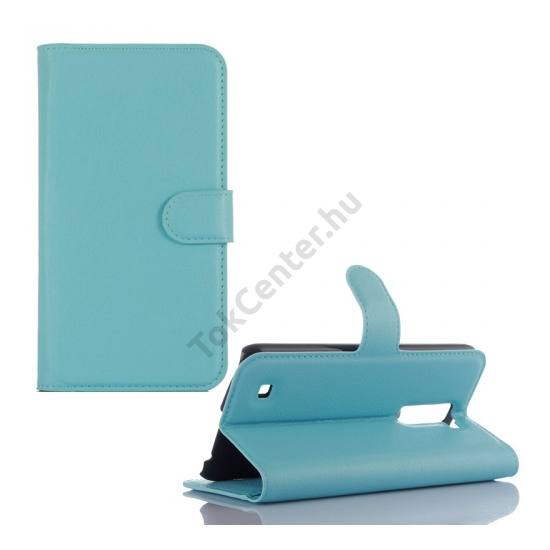 LG K10 (K420n) Tok álló, bőr (FLIP, oldalra nyíló, asztali tartó funkció) VILÁGOSKÉK