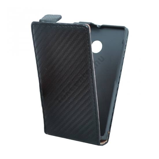 Microsoft Lumia 532 Tok álló, bőr (FLIP, mágneses, karbon minta) FEKETE