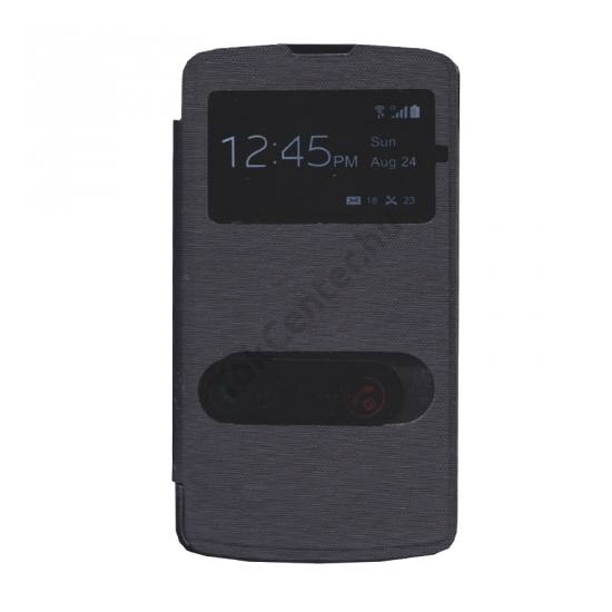 LG L70+ L Fino (D290n) Tok álló, bőr (FLIP, oldalra nyíló, hívókijelzés, Dual View Window) FEKETE
