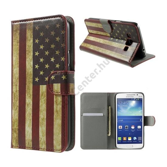 Samsung Galaxy Grand 3 (SM-G7200) Tok álló, bőr (FLIP, oldalra nyíló, asztali tartó funkció, zászlóminta) USA