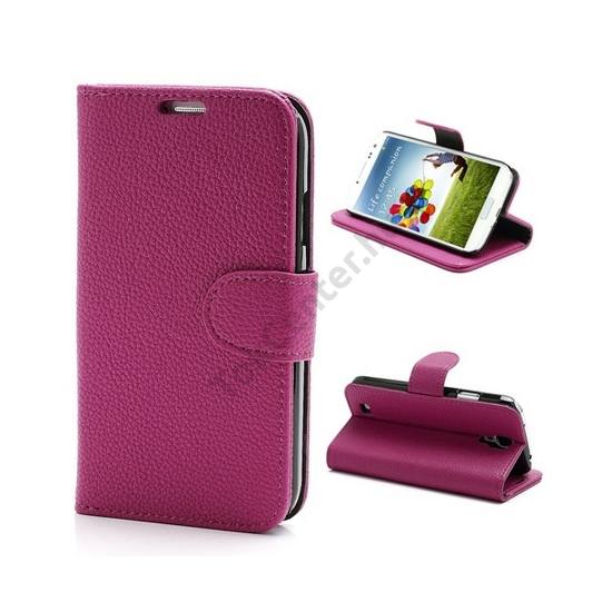 Samsung Galaxy S IV. (GT-I9500) Tok álló, bőr (FLIP, mágneses, oldalra nyíló, asztali tartó funkció, bankkártya tartó) RÓZSASZÍN