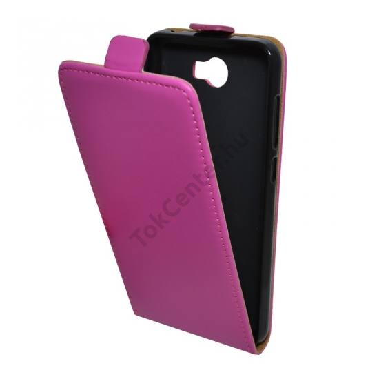 Huawei Y6 II Compact/Y5 II Tok álló, bőr (FLIP, mágneses, szilikon tartó) RÓZSASZÍN