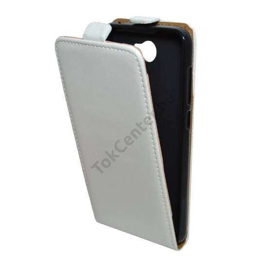 Huawei Y6 II Compact/Y5 II Tok álló, bőr (FLIP, mágneses, szilikon tartó) FEHÉR