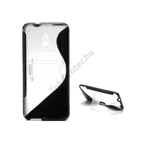 HTC One Mini (M4) Műanyag telefonvédő (gumi / szilikon betét, kitámasztó, S-line) FEKETE