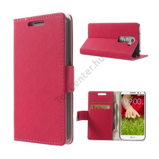 LG G2 mini (D620) Tok álló, bőr (FLIP, mágneses, oldalra nyíló, bankkártya tartó, asztali tartó funkció, labirintus minta) MAGENTA