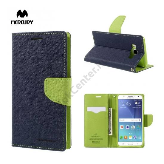 Samsung Galaxy J5 (2016) (SM-J510) MERCURY Fancy Diary tok álló, bőr (FLIP, mágneses, oldalra nyíló, bankkártya tartó, asztali tartó funkció) SÖTÉTKÉK