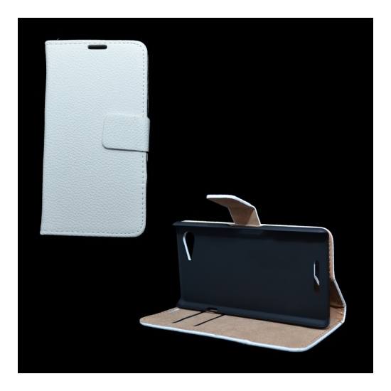 Sony Xperia E3 (D2203) Tok álló, bőr (FLIP, mágneses, oldalra nyíló, bankkártya  tartó, asztali tartó funkció) FEHÉR