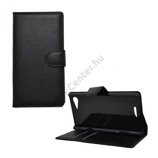 Sony Xperia E3 (D2203) Tok álló, bőr (FLIP, mágneses, oldalra nyíló, bankkártya  tartó, asztali tartó funkció) FEKETE