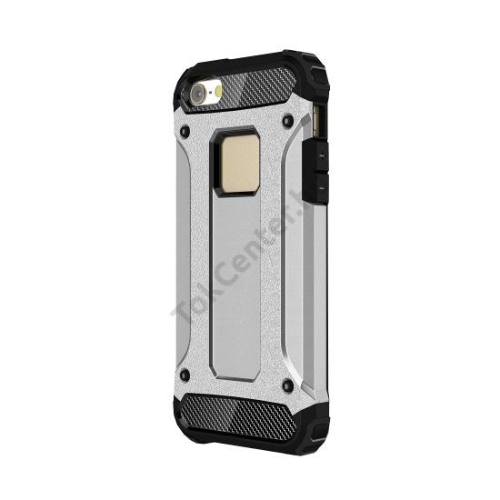 Apple iPhone 5 / 5S / SE  Defender műanyag telefonvédő (közepesen ütésálló, gumi / szilikon belső, fémhatás) EZÜST