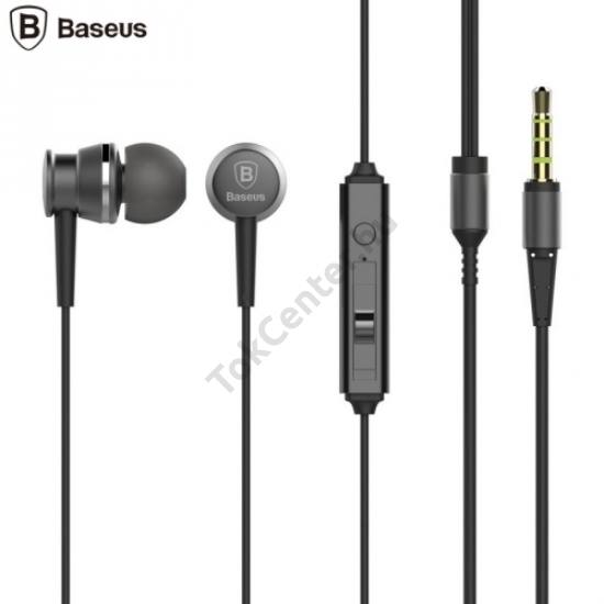 BASEUS LARK fülhallgató SZTEREO (3.5mm jack, mikrofon, felvevő gomb, hangerő szabályzó, 3 pár fülgumi) SZÜRKE