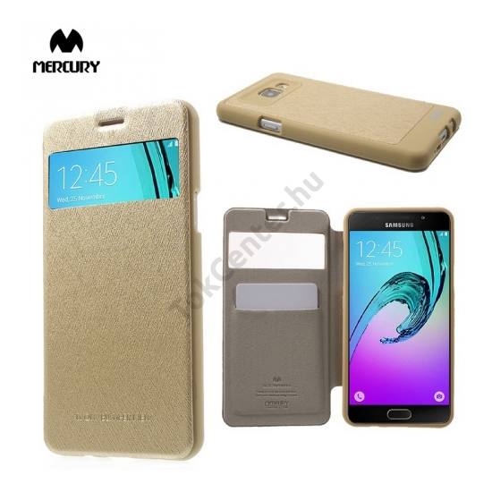 Samsung Galaxy A5 (2016) (SM-A510F) MERCURY Wow Bumper tok álló, bőr (FLIP, oldalra nyíló, S-View cover, textilminta) ARANY