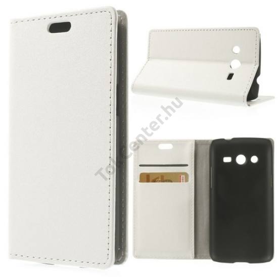 Samsung Galaxy Core LTE (SM-G386F) Tok álló, bőr (FLIP, oldalra nyíló, bankkártya  tartó, asztali tartó funkció) FEHÉR