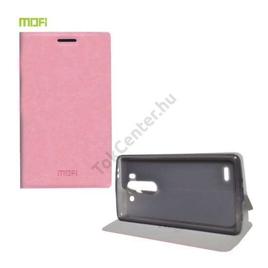 LG G3 S (D722) MOFI RUI tok álló, bőr (FLIP, oldalra nyíló, asztali tartó funkció, szilikon tartó) RÓZSASZÍN