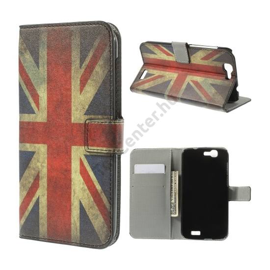 Huawei Ascend G7 Tok álló, bőr (FLIP, mágneses, oldalra nyíló, bankkártya tartó, asztali tartó funkció, zászlóminta) BRIT/ANGOL