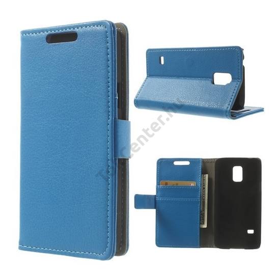 Samsung Galaxy S V. mini (SM-G800) Tok álló, bőr (FLIP, mágneses, oldalra nyíló, bankkártya tartó, asztali tartó funkció) KÉK