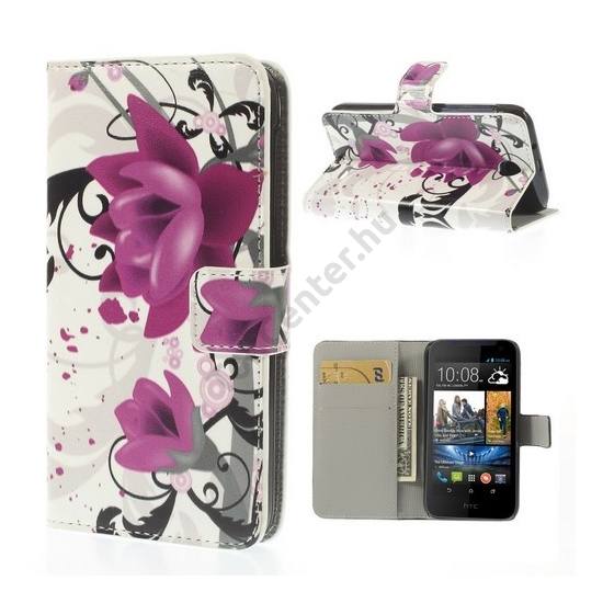 HTC Desire 310 Tok álló, bőr (FLIP, mágneses, oldalra nyíló, bankkártya tartó, asztali tartó funkció, lótuszvirág minta) FEHÉR