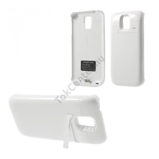 Samsung Galaxy S V. (SM-G900) Műanyag telefonvédő (beépített 4800 mAh LI-Ion akku, kitámasztó) FEHÉR