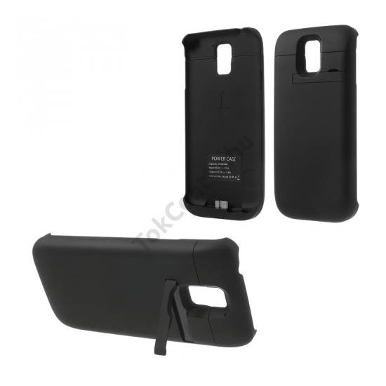 Samsung Galaxy S V. (SM-G900) Műanyag telefonvédő (beépített 4800 mAh LI-Ion akku, kitámasztó) FEKETE