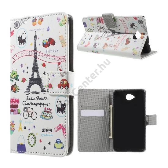 Microsoft Lumia 650 Tok álló, bőr (FLIP, mágneses, oldalra nyíló, bankkártya tartó, asztali tartó funkció, Eiffel torony minta) FEHÉR