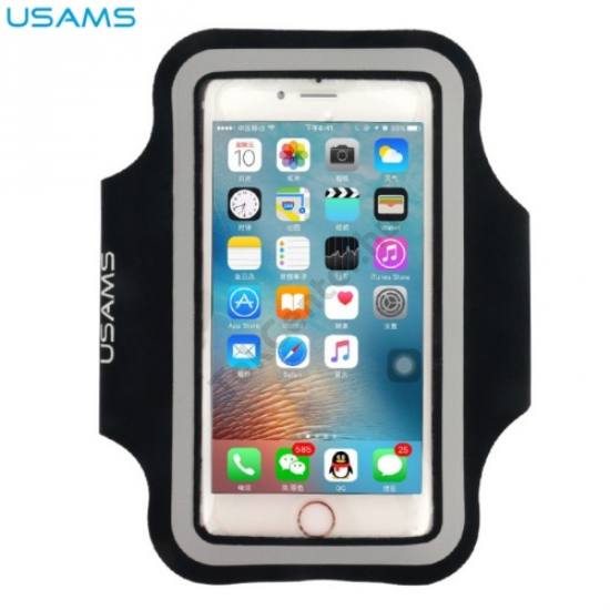 USAMS tok álló, karra rögzíthető, sportoláshoz (fényvisszaverő csík, 4.7'' méret) FEKETE