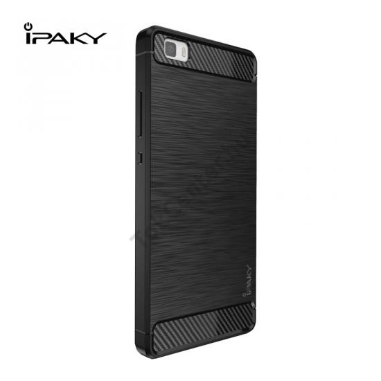 Huawei P8 lite IPAKY telefonvédő gumi / szilikon (közepesen ütésálló, szálcsiszolt, karbonminta) FEKETE