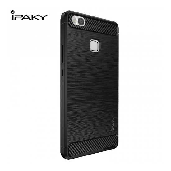 Huawei P9 lite IPAKY telefonvédő gumi / szilikon (közepesen ütésálló, szálcsiszolt, karbonminta) FEKETE