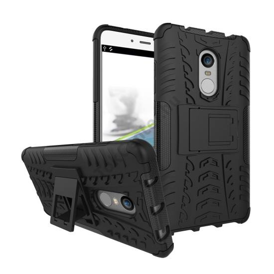 Xiaomi Redmi Note 4 Defender műanyag telefonvédő (közepesen ütésálló, gumi / szilikon belső, kitámasztó) FEKETE 