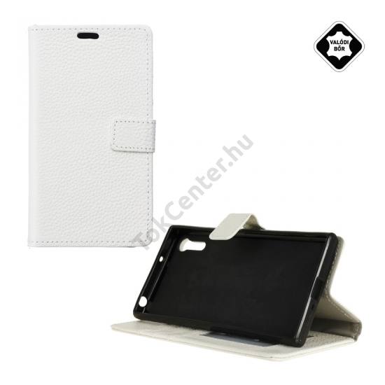 Sony Xperia XZ (F8331) Tok álló, valódi bőr (FLIP, oldalra nyíló, asztali tartó funkció) FEHÉR