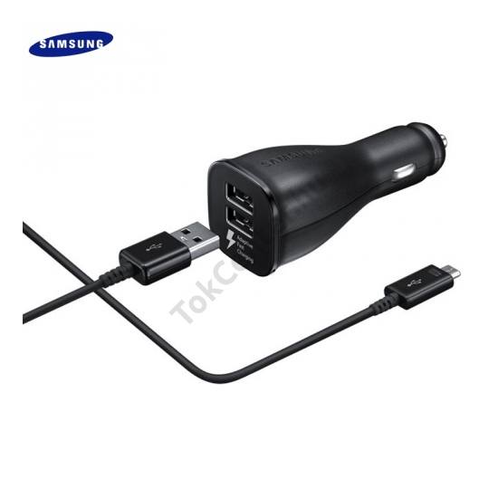 Szivargyújtó töltő/autós töltő 2 x USB aljzat (5V / 2000mA, ECB-DU5ABE adat/töltőkábel, gyorstöltés támogatás) FEKETE