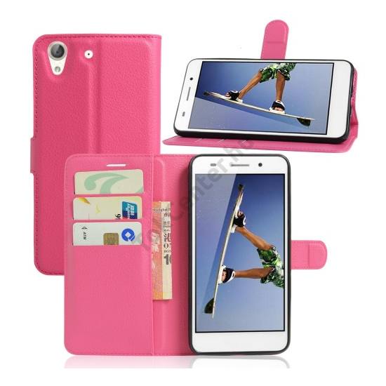 Huawei Y6 II (Y6-2) Tok álló, bőr (FLIP, oldalra nyíló, asztali tartó funkció) RÓZSASZÍN