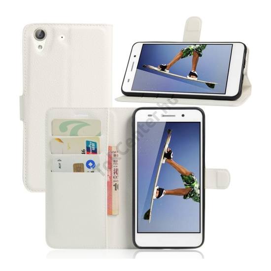 Huawei Y6 II (Y6-2) Tok álló, bőr (FLIP, oldalra nyíló, asztali tartó funkció) FEHÉR