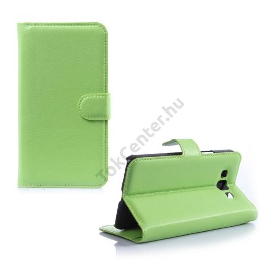 Samsung Galaxy Grand 3 (SM-G7200) Tok álló, bőr (FLIP, mágneses, oldalra nyíló, bankkártya tartó, asztali tartó funkció) ZÖLD