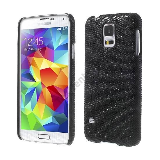 Samsung Galaxy S V. (SM-G900) Műanyag telefonvédő (csillogó, flitteres) FEKETE