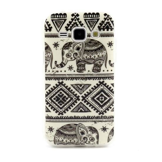 Samsung Galaxy J1 (SM-J100) Telefonvédő gumi / szilikon (azték elefántminta) FEHÉR
