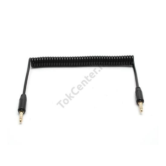 Audió kábel (2 x 3.5 mm, 4 pólusú jack csatlakozó, 0.35m, spirálkábel, AUX) FEKETE