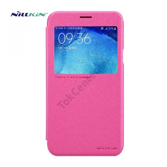 Samsung Galaxy J5 (SM-J500) NILLKIN SPARKLE műanyag telefonvédő (mikroszálas bőr flip, oldalra nyíló, hívószámkijelzés, S-View Cover) RÓZSASZÍN