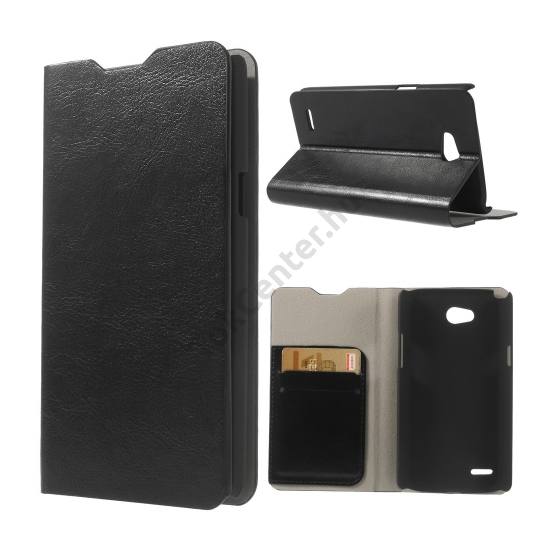 LG L80 (D380) Tok álló, bőr (FLIP, oldalra nyíló, bankkártya  tartó, asztali tartó funkció) FEKETE