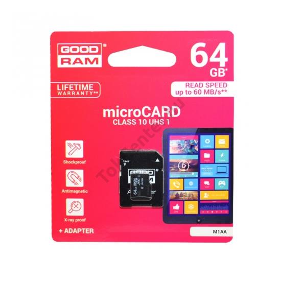 MEMÓRIA KÁRTYA TransFlash 64 GB (microSDHC, Class 10, UHS-i 1) + SD adapter