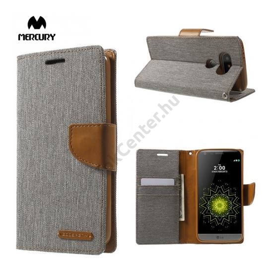 LG G5 (H850) MERCURY Canvas Diary tok álló (FLIP, mágneses, oldalra nyíló, asztali tartó funkció, textil hatás) SZÜRKE