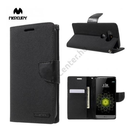LG G5 (H850) MERCURY Canvas Diary tok álló (FLIP, mágneses, oldalra nyíló, asztali tartó funkció, textil hatás) FEKETE