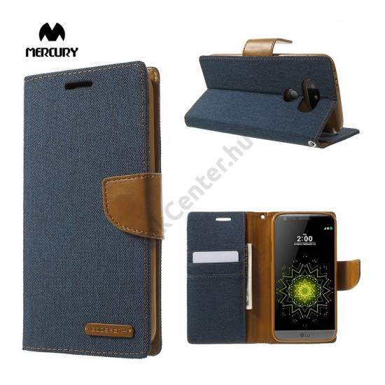 LG G5 (H850) MERCURY Canvas Diary tok álló (FLIP, mágneses, oldalra nyíló, asztali tartó funkció, textil hatás) SÖTÉTKÉK