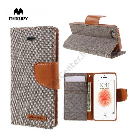 MERCURY Canvas Diary tok álló (FLIP, mágneses, oldalra nyíló, asztali tartó funkció, textil hatás) SZÜRKE Apple iPhone 5 / 5S / SE 