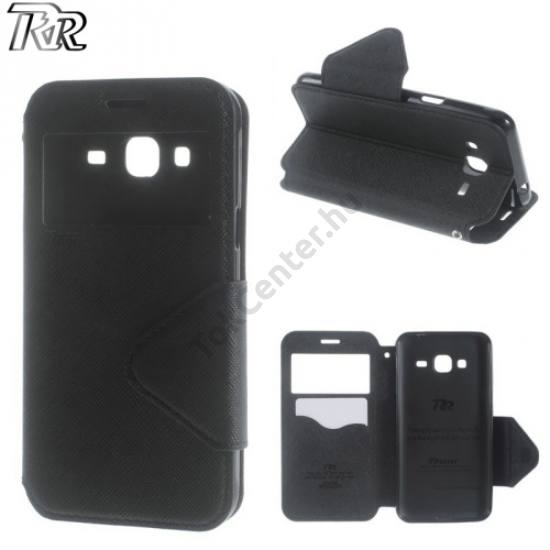 Samsung Galaxy J3 (2016) (SM-J320) ROAR FANCY DIARY tok álló, bőr (FLIP, oldalra nyíló, asztali tartó funkció, View Window, textilminta) FEKETE