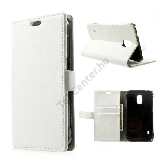Samsung Galaxy S V. Active (SM-G870) Tok álló, bőr (FLIP, mágneses, oldalra nyíló, bankkártya  tartó, asztali tartó funkció) FEHÉR