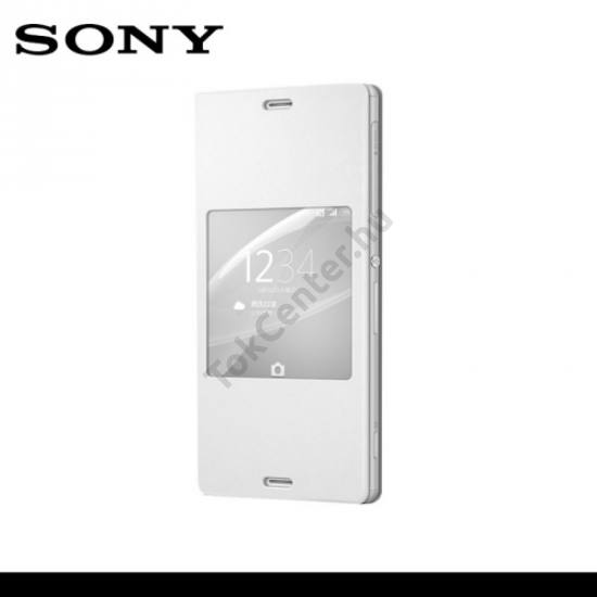 Sony Xperia Z3 (D6653) Tok álló, bőr (FLIP, oldalra nyíló, NFC, DK48 töltőadapter, Smart window) FEHÉR