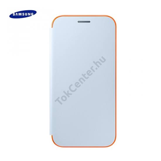 Samsung Galaxy A3 (2017) (SM-A320F) Tok álló, bőr (FLIP, neon értesítő csík, akkufedél, oldalra nyíló) KÉK