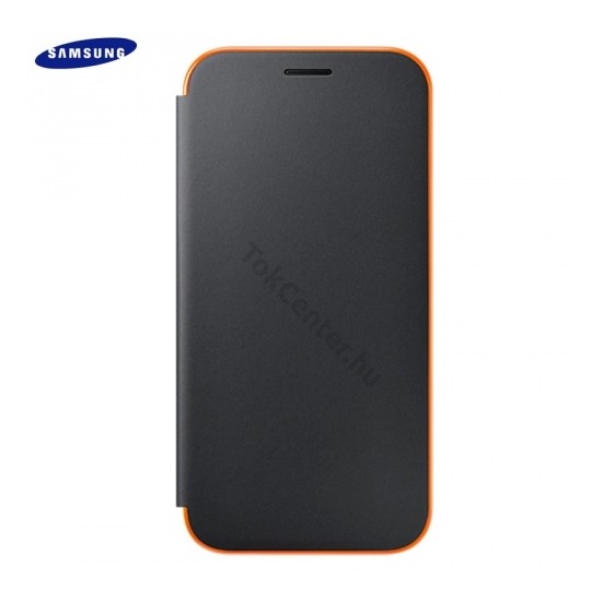 Samsung Galaxy A3 (2017) (SM-A320F) Tok álló, bőr (FLIP, neon értesítő csík, akkufedél, oldalra nyíló) FEKETE