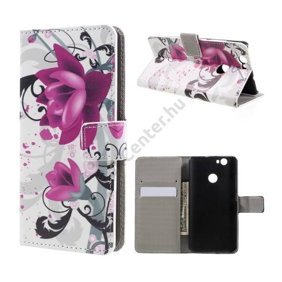 Huawei nova Tok álló, bőr (FLIP, oldalra nyíló, asztali tartó funkció, lótuszvirág minta) FEHÉR