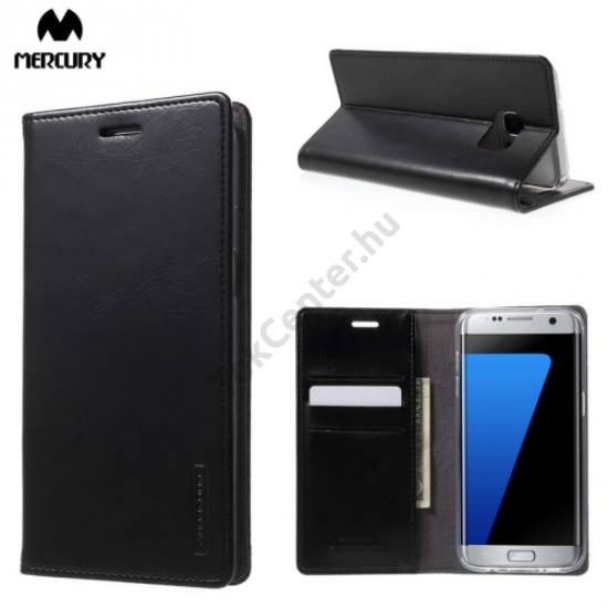 Samsung Galaxy S7 EDGE (SM-G935) MERCURY BLUE MOON FLIP tok álló, bőr (oldalra nyíló, asztali tartó funkció) FÉNYES FEKETE