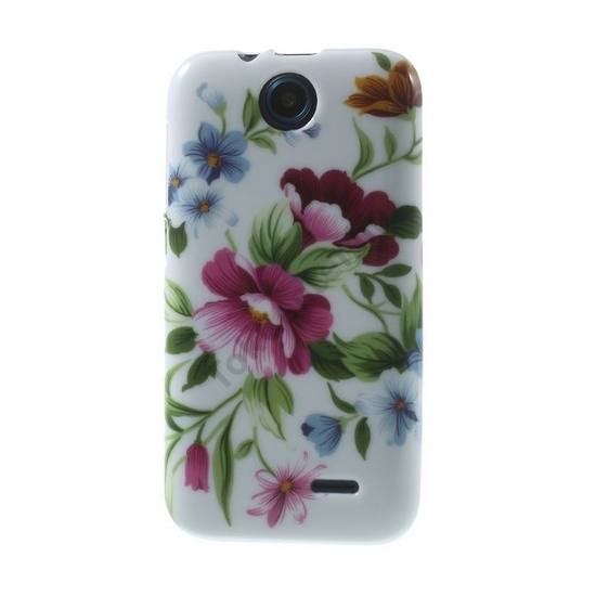 HTC Desire 310 Telefonvédő gumi / szilikon (színes virágminta) FEHÉR